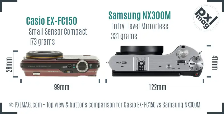 Casio EX-FC150 vs Samsung NX300M top view buttons comparison Casio EX-FC150 vs Samsung NX300M top view buttons comparison