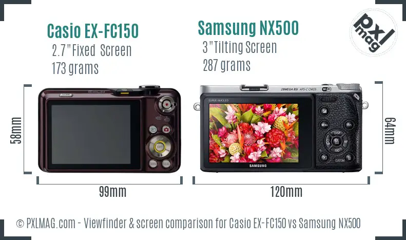 Casio EX-FC150 vs Samsung NX500 Screen and Viewfinder comparison