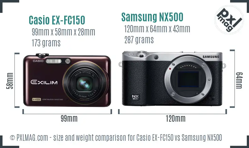 Casio EX-FC150 vs Samsung NX500 size comparison