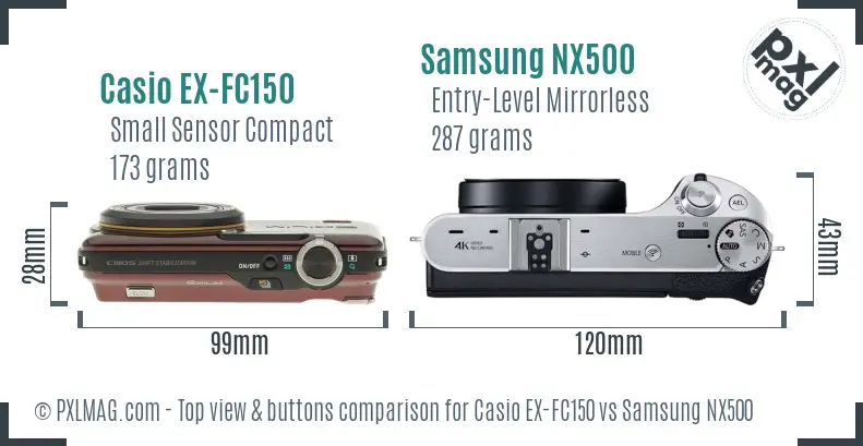 Casio EX-FC150 vs Samsung NX500 top view buttons comparison