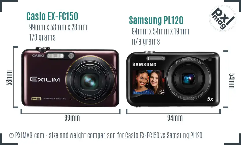Casio EX-FC150 vs Samsung PL120 size comparison Casio EX-FC150 vs Samsung PL120 size comparison
