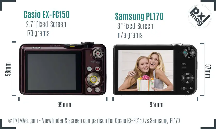 Casio EX-FC150 vs Samsung PL170 Screen and Viewfinder comparison