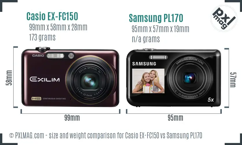 Casio EX-FC150 vs Samsung PL170 size comparison