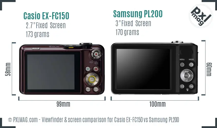 Casio EX-FC150 vs Samsung PL200 Screen and Viewfinder comparison