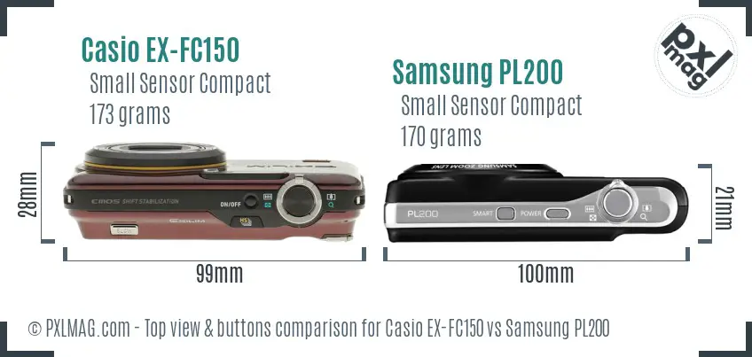 Casio EX-FC150 vs Samsung PL200 top view buttons comparison