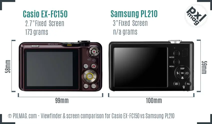 Casio EX-FC150 vs Samsung PL210 Screen and Viewfinder comparison