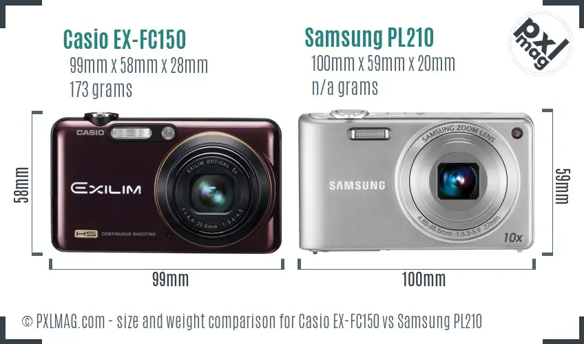 Casio EX-FC150 vs Samsung PL210 size comparison