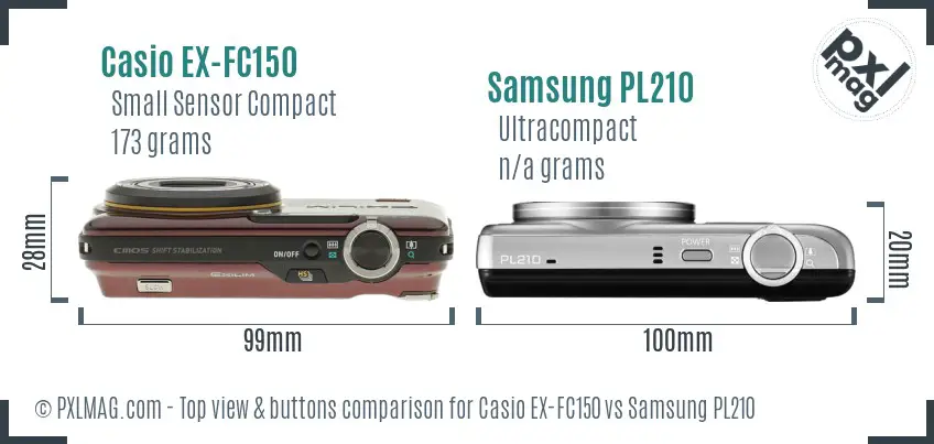 Casio EX-FC150 vs Samsung PL210 top view buttons comparison