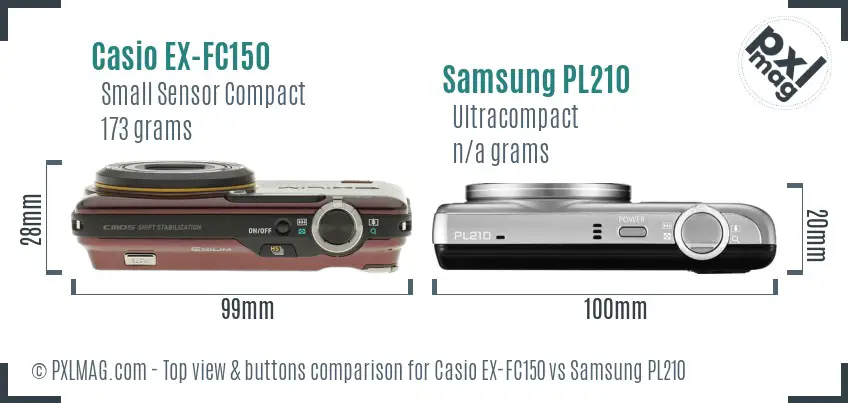 Casio EX-FC150 vs Samsung PL210 top view buttons comparison Casio EX-FC150 vs Samsung PL210 top view buttons comparison
