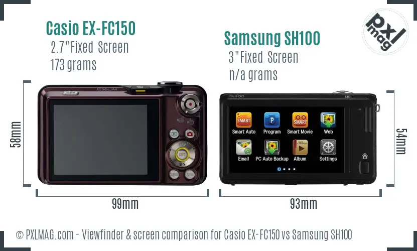Casio EX-FC150 vs Samsung SH100 Screen and Viewfinder comparison