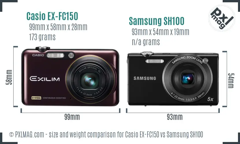 Casio EX-FC150 vs Samsung SH100 size comparison