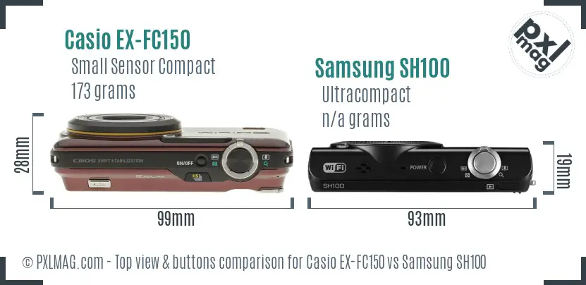 Casio EX-FC150 vs Samsung SH100 top view buttons comparison