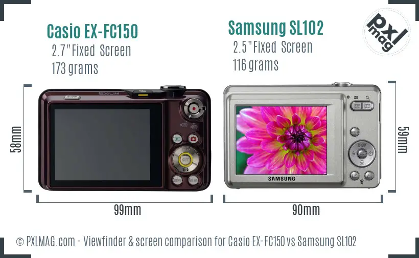 Casio EX-FC150 vs Samsung SL102 Screen and Viewfinder comparison