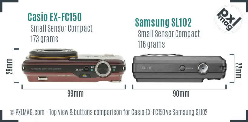 Casio EX-FC150 vs Samsung SL102 top view buttons comparison