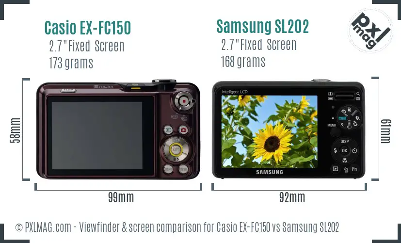 Casio EX-FC150 vs Samsung SL202 Screen and Viewfinder comparison