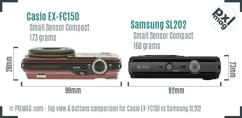 Casio EX-FC150 vs Samsung SL202 top view buttons comparison