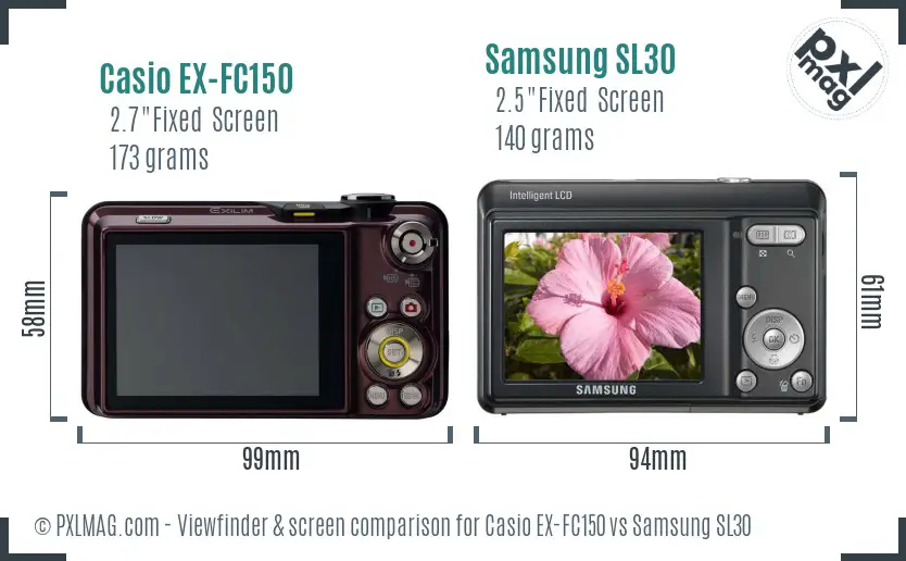 Casio EX-FC150 vs Samsung SL30 Screen and Viewfinder comparison