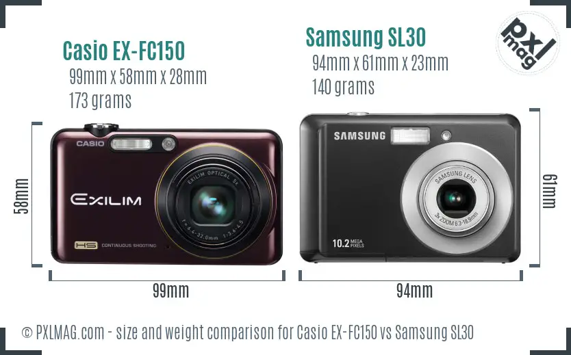 Casio EX-FC150 vs Samsung SL30 size comparison