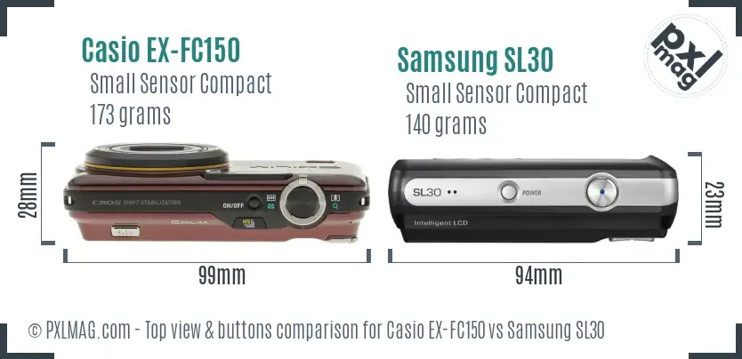 Casio EX-FC150 vs Samsung SL30 top view buttons comparison