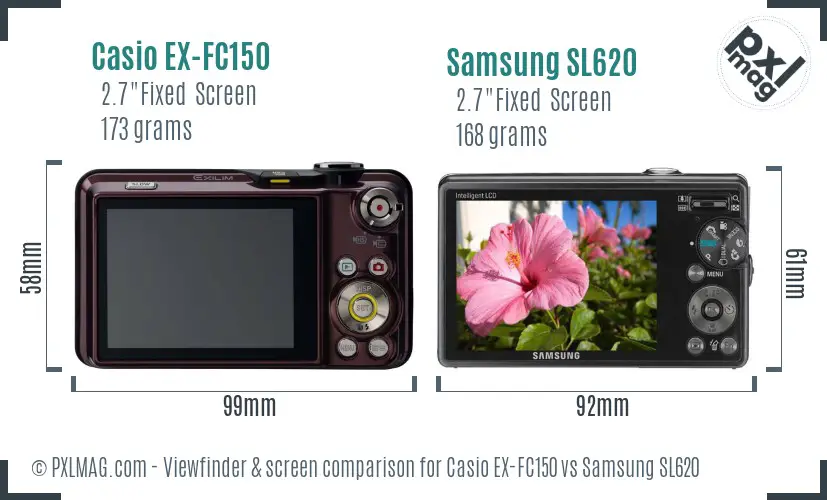 Casio EX-FC150 vs Samsung SL620 Screen and Viewfinder comparison