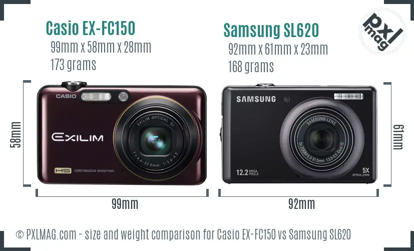Casio EX-FC150 vs Samsung SL620 size comparison