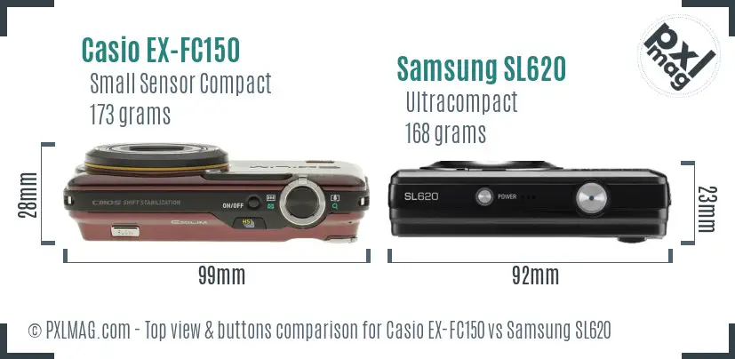 Casio EX-FC150 vs Samsung SL620 top view buttons comparison