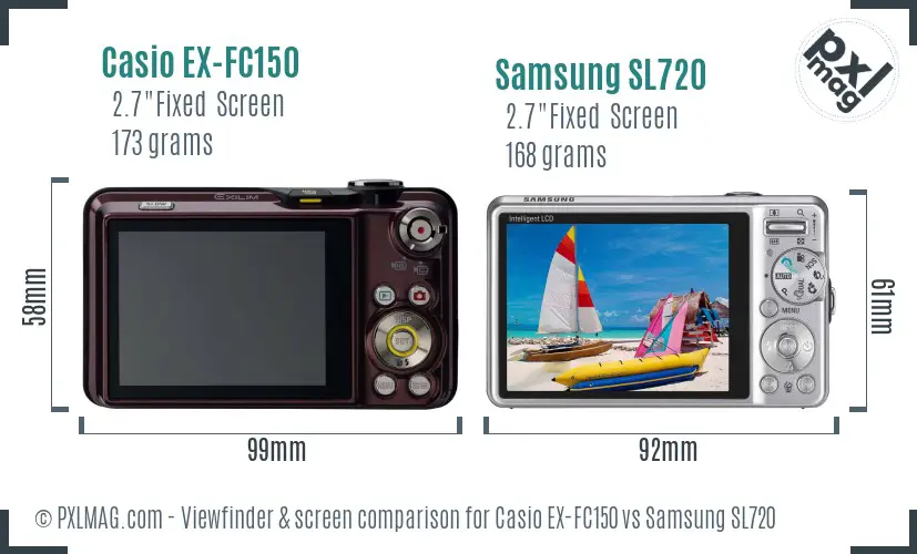 Casio EX-FC150 vs Samsung SL720 Screen and Viewfinder comparison