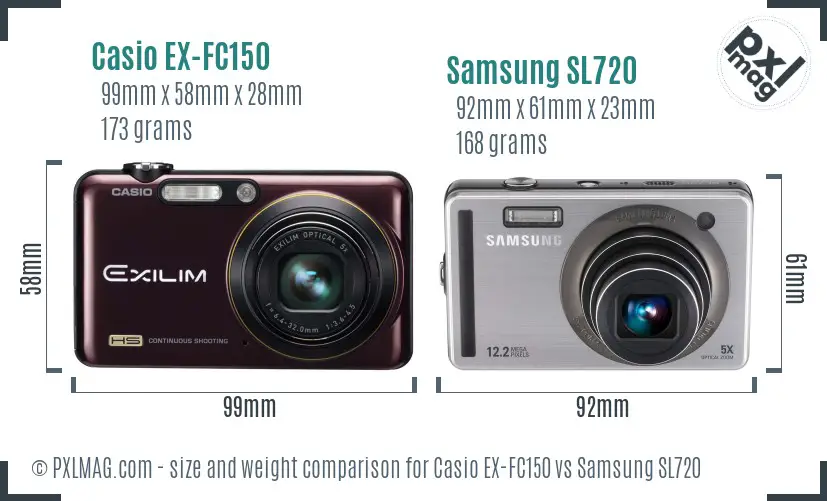 Casio EX-FC150 vs Samsung SL720 size comparison