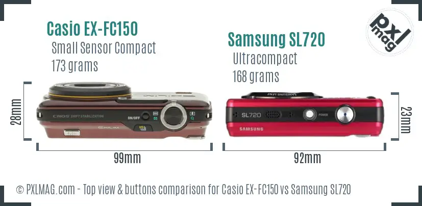 Casio EX-FC150 vs Samsung SL720 top view buttons comparison