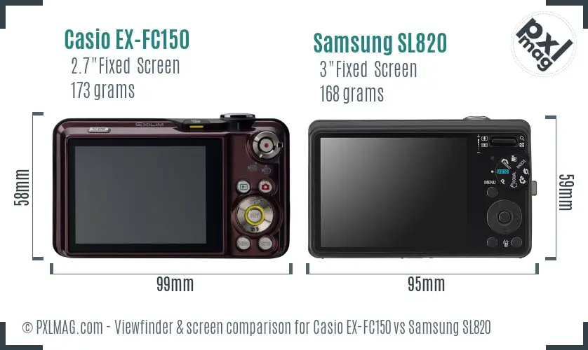 Casio EX-FC150 vs Samsung SL820 Screen and Viewfinder comparison