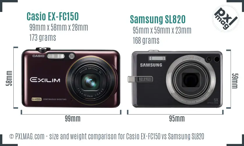 Casio EX-FC150 vs Samsung SL820 size comparison