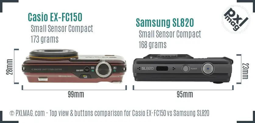 Casio EX-FC150 vs Samsung SL820 top view buttons comparison