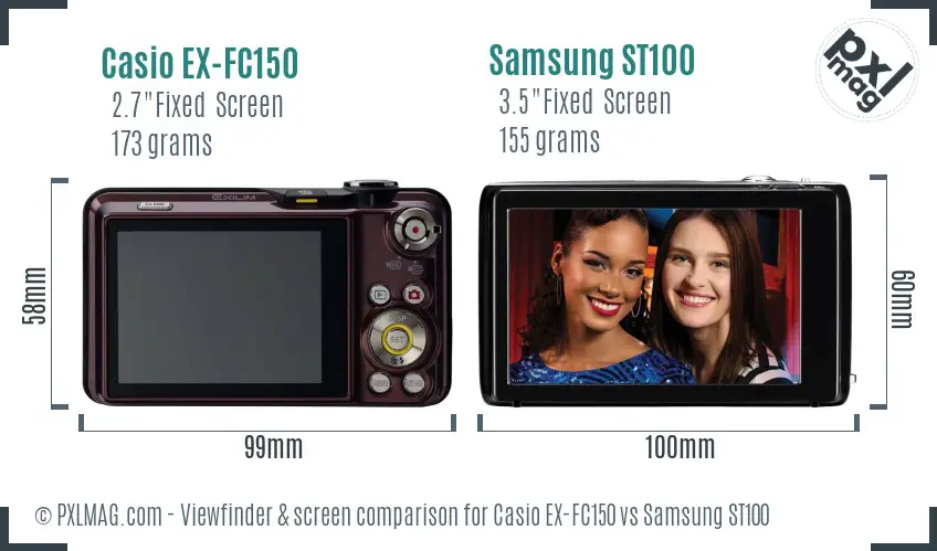 Casio EX-FC150 vs Samsung ST100 Screen and Viewfinder comparison