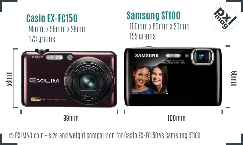 Casio EX-FC150 vs Samsung ST100 size comparison