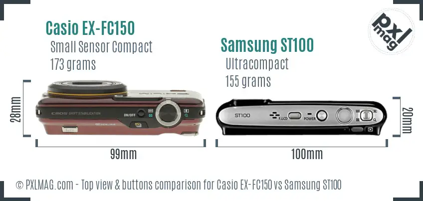 Casio EX-FC150 vs Samsung ST100 top view buttons comparison