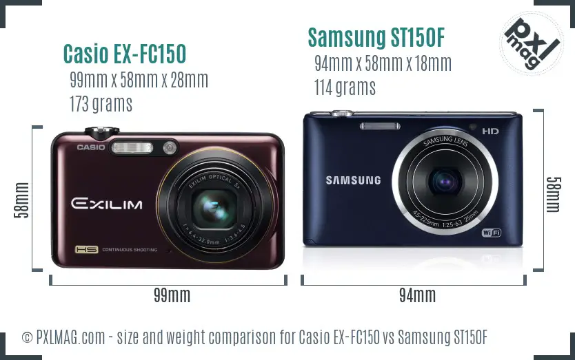 Casio EX-FC150 vs Samsung ST150F size comparison