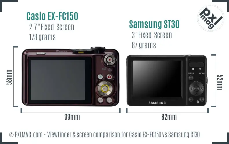 Casio EX-FC150 vs Samsung ST30 Screen and Viewfinder comparison