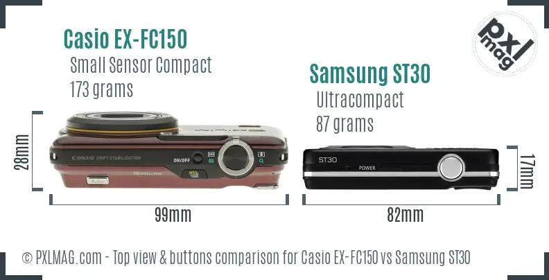 Casio EX-FC150 vs Samsung ST30 top view buttons comparison