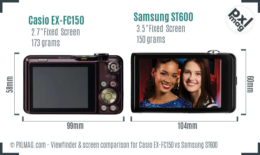 Casio EX-FC150 vs Samsung ST600 Screen and Viewfinder comparison