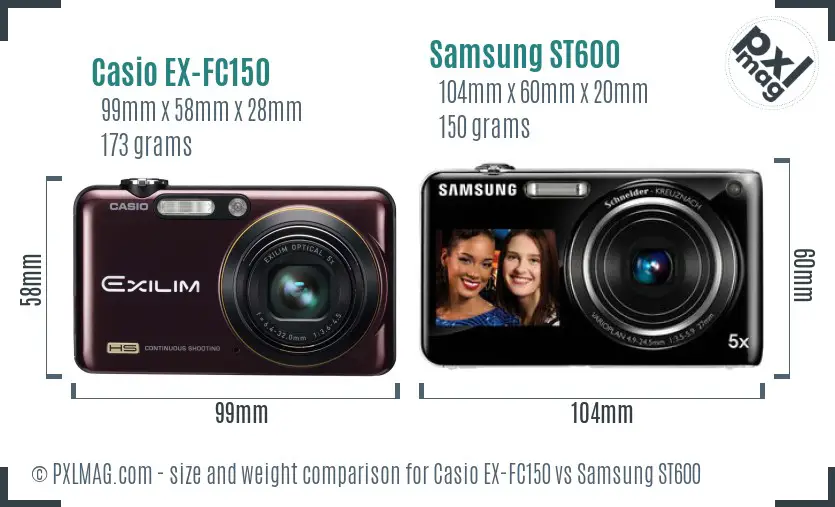 Casio EX-FC150 vs Samsung ST600 size comparison