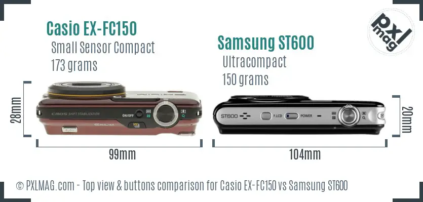 Casio EX-FC150 vs Samsung ST600 top view buttons comparison