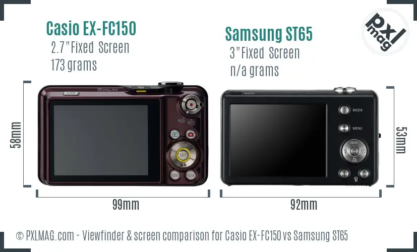 Casio EX-FC150 vs Samsung ST65 Screen and Viewfinder comparison