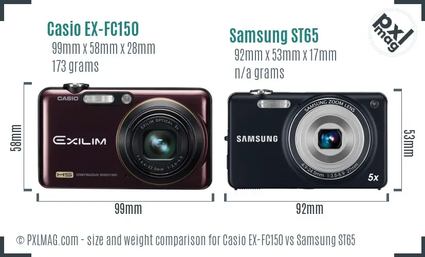 Casio EX-FC150 vs Samsung ST65 size comparison