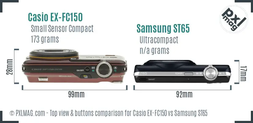 Casio EX-FC150 vs Samsung ST65 top view buttons comparison