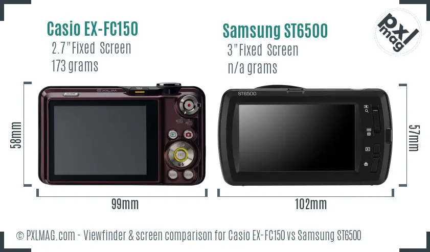 Casio EX-FC150 vs Samsung ST6500 Screen and Viewfinder comparison