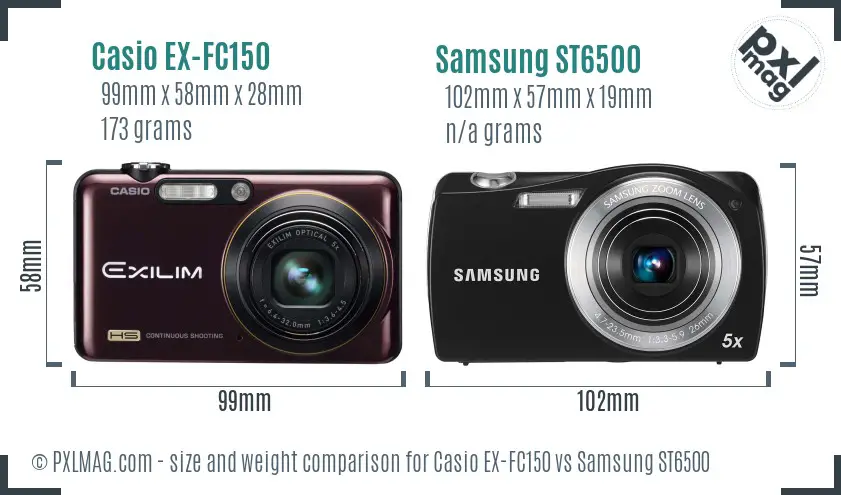 Casio EX-FC150 vs Samsung ST6500 size comparison