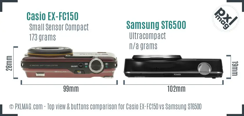Casio EX-FC150 vs Samsung ST6500 top view buttons comparison