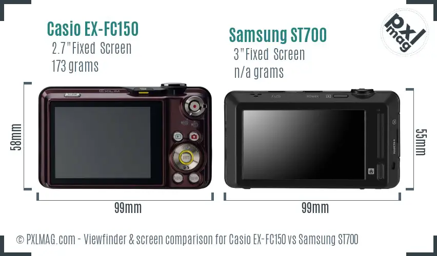 Casio EX-FC150 vs Samsung ST700 Screen and Viewfinder comparison