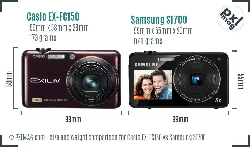 Casio EX-FC150 vs Samsung ST700 size comparison