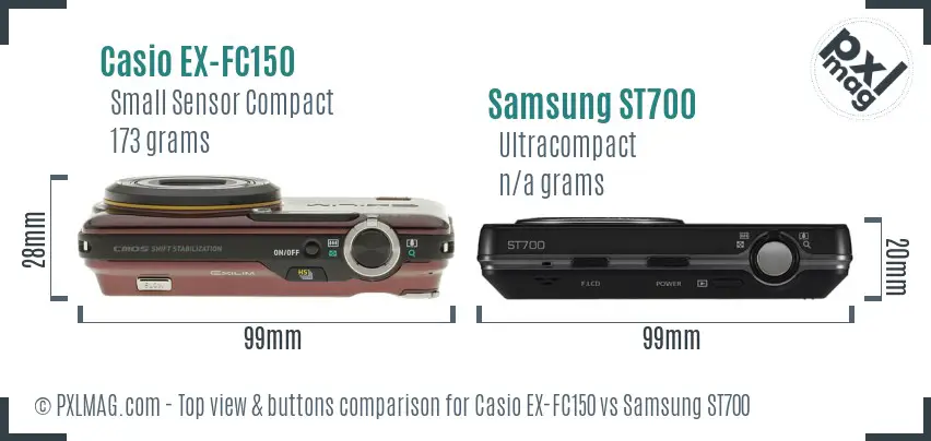 Casio EX-FC150 vs Samsung ST700 top view buttons comparison